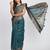 sea green linen cotton saree with rich golden zari motifs
