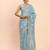 Sky blue linen cotton saree with silver zari weave and tassels