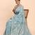 Sky blue linen cotton saree with silver zari weave and tassels