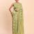 Light green linen cotton saree with silver zari weave and tassels