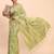 Light green linen cotton saree with silver zari weave and tassels