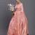 Peach linen cotton saree with silver zari weave and tassels