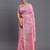 Light pink linen cotton saree with silver zari weave and tassels