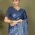 Blue printed cotton ready-to-wear saree with pocket and inner lining 