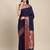 navy blue party wear saree with rich pallu and contrast zari border