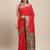 red party wear saree with rich pallu and contrast zari border