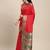 red party wear saree with rich pallu and contrast zari border