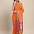 orange party wear saree with rich pallu and contrast zari border
