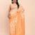 Beige orange banarasi cotton saree with floral zari work