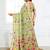 Light green floral linen cotton saree with zari detailing printed pallu