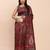 red jacquard linen cotton saree with multicolor weave tassel pallu