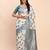 off-white sky blue linen cotton saree with zari woven border