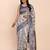 off-white navy blue linen cotton saree with zari woven border