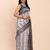off-white navy blue linen cotton saree with zari woven border