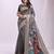 Grey linen cotton saree with bold peacock pallu elegant zari border saree for festive party wear lightweight soft fabric