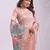 Peach linen cotton saree with peacock pallu zari border