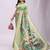 Light green linen cotton saree with peacock pallu zari border