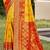 yellow red pochampalli silk blend saree with ikat woven pallu