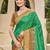 green brown pochampalli silk blend saree with ikat woven pallu