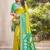 Mustard yellow green pochampalli silk blend saree with ikat woven pallu