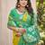 Mustard yellow green pochampalli silk blend saree with ikat woven pallu