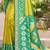 Mustard yellow green pochampalli silk blend saree with ikat woven pallu
