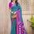 Sea green violet pochampalli silk blend saree with ikat woven pallu