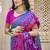 Sea green violet pochampalli silk blend saree with ikat woven pallu