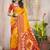 Yellow red pochampalli silk blend saree with ikat woven pallu