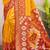 Yellow red pochampalli silk blend saree with ikat woven pallu