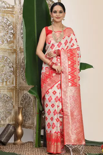 woven linen cotton saree with zari border