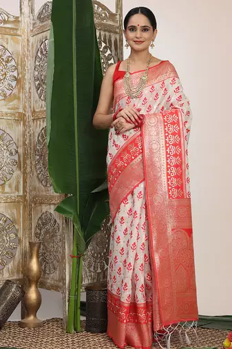 woven linen cotton saree with zari border