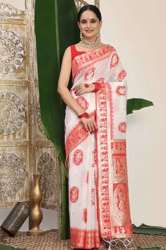 woven linen cotton saree with zari border