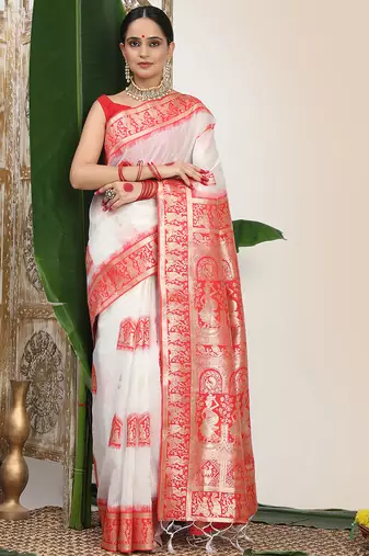 woven linen cotton saree with zari border