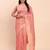 peach floral weave linen cotton saree with soft gold pallu