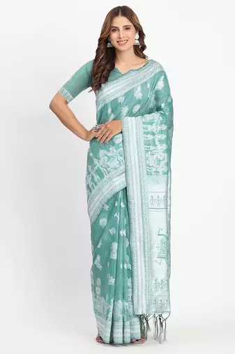 Linen cotton saree with butta weaving tassel pallu