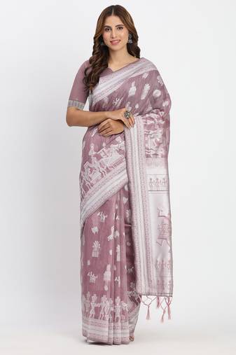 Linen cotton saree with butta weaving tassel pallu
