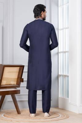 Blue Blended Cotton kurta pyjama set 4