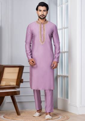 Pink Blended Cotton kurta pyjama set 1