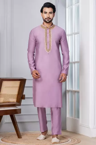 Pink Blended Cotton kurta pyjama set