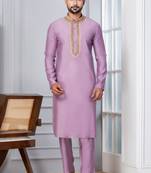 Pink Blended Cotton kurta pyjama set