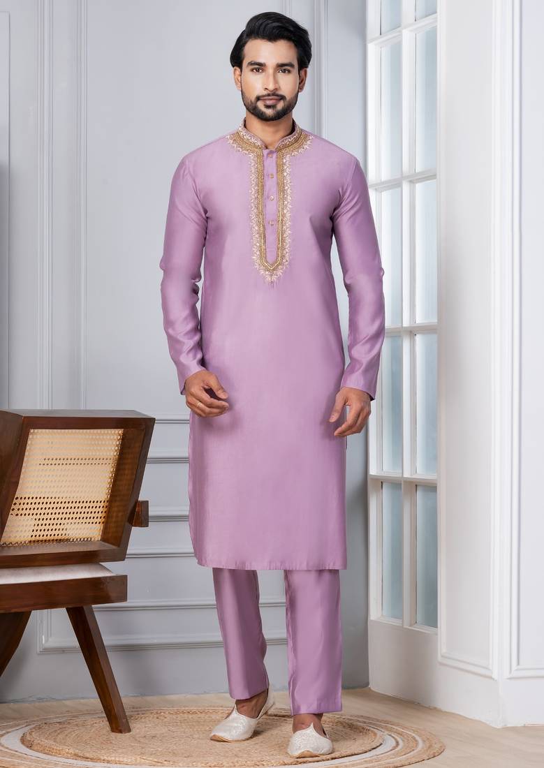 Pink Blended Cotton kurta pyjama set