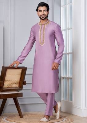 Pink Blended Cotton kurta pyjama set 2