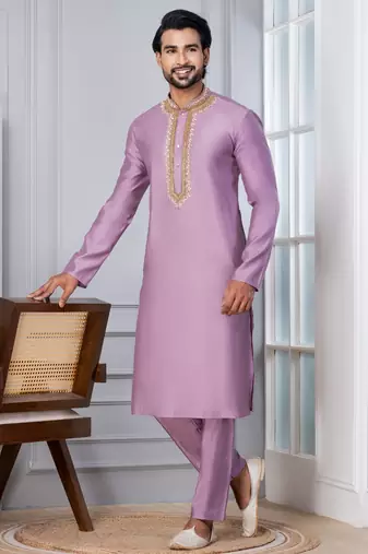 Pink Blended Cotton kurta pyjama set