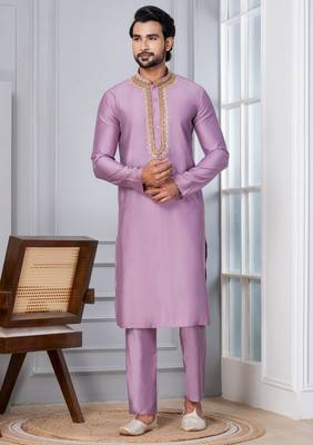Pink Blended Cotton kurta pyjama set 3