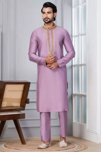 Pink Blended Cotton kurta pyjama set