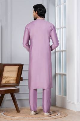 Pink Blended Cotton kurta pyjama set 4