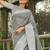 Grey linen cotton saree with intricate woven border contrast pallu