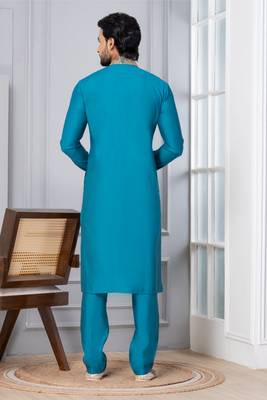 Blue Blended Cotton kurta pyjama set 4