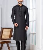 Black Blended Cotton kurta pyjama set